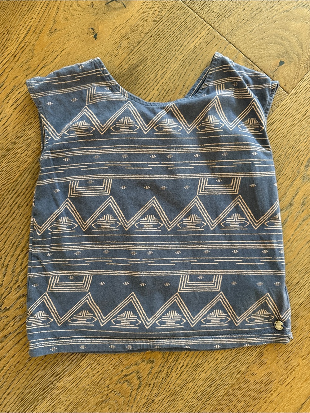 Roxy Sleeveless Tank in Slate Blue with Blush Geometric Print